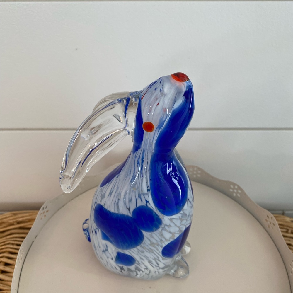 Blue Clear Solid Glass Bunny Rabbit Paperweight Decor Sculpture Figure